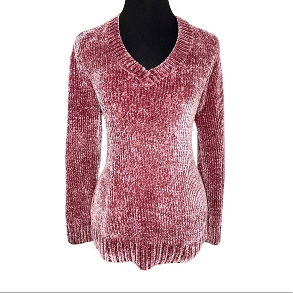 Orvis Sweaters - Orvis Mauve Chenille V-Neck Sweater Size Small